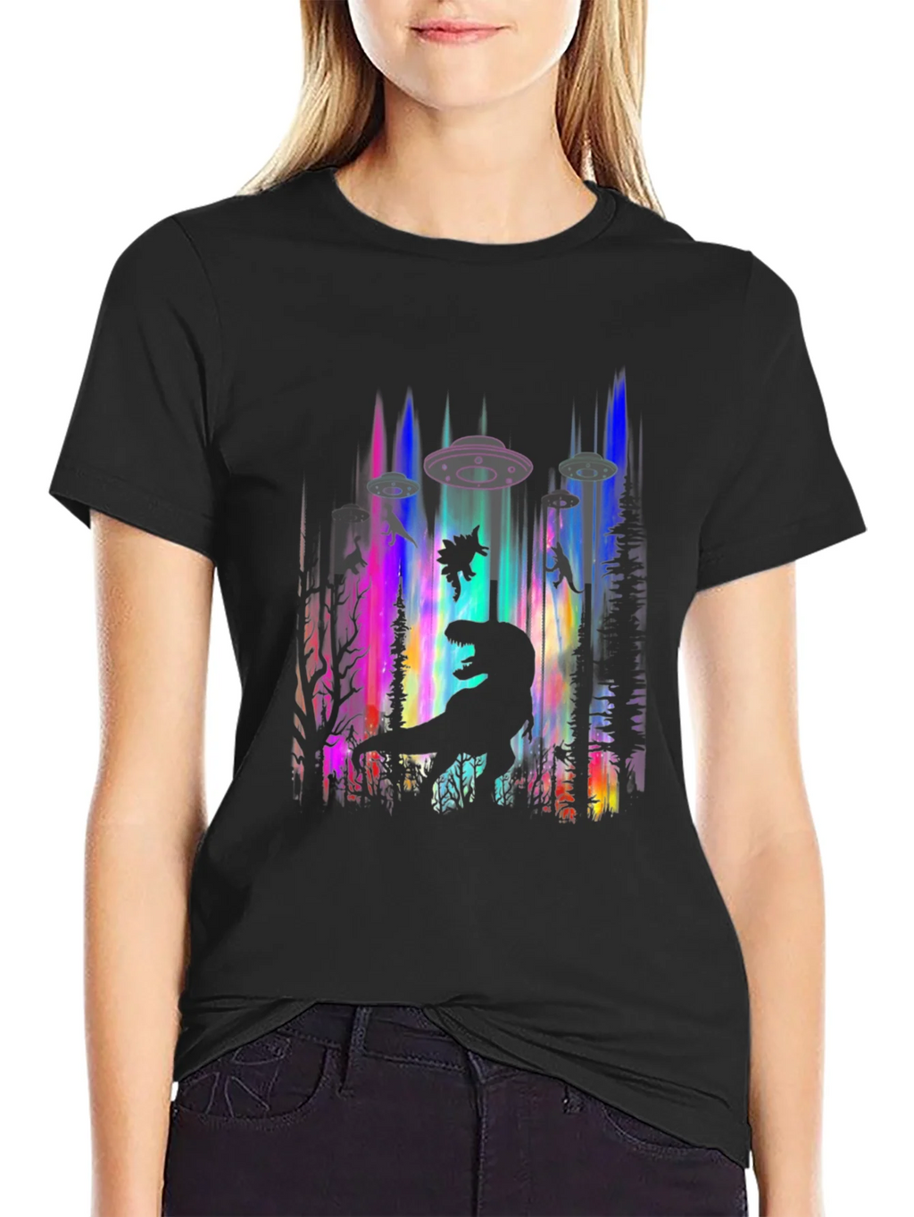 Dinosaur Alien Abduction Graphic Tee