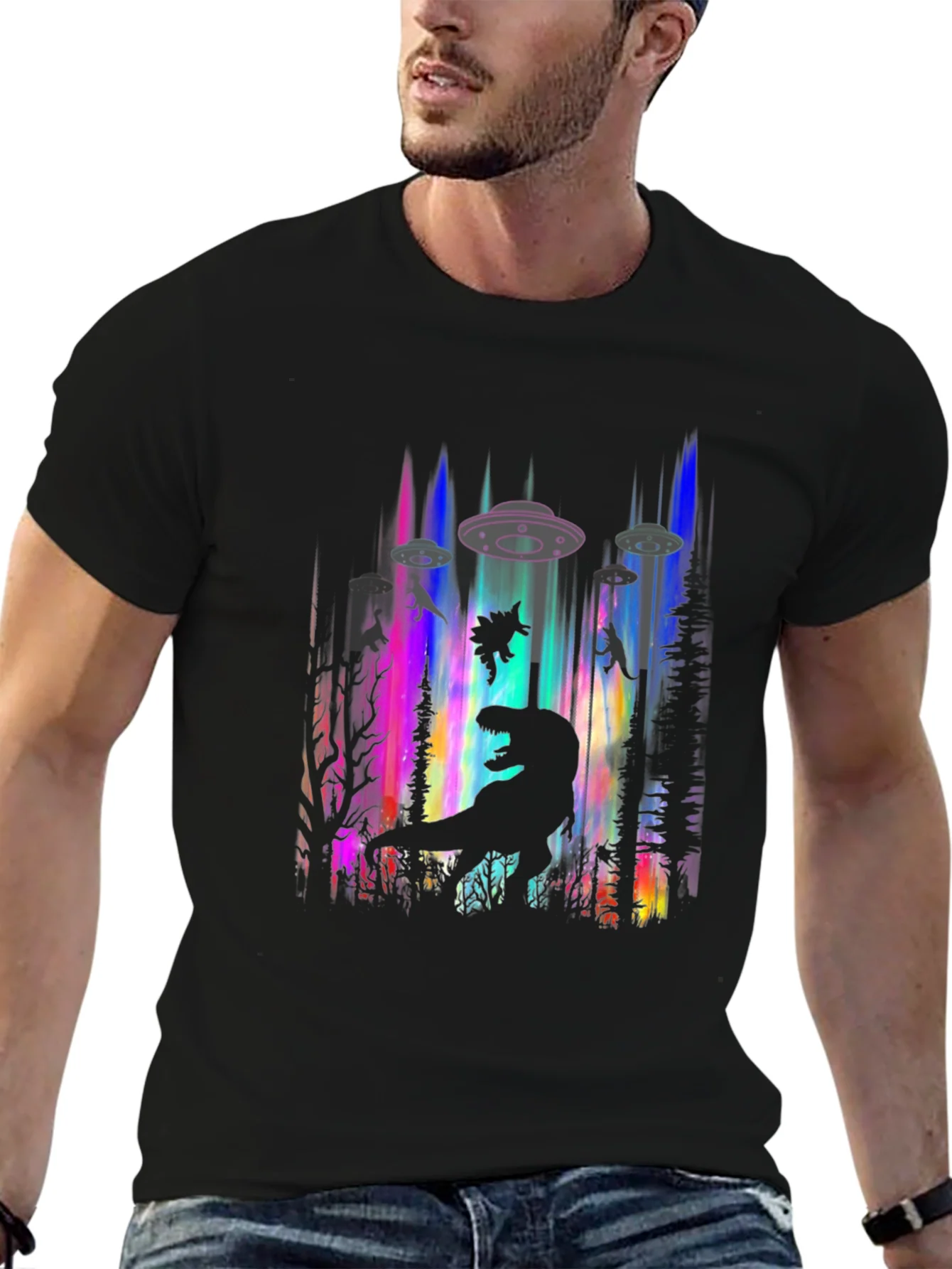 Dinosaur Alien Abduction Graphic Tee