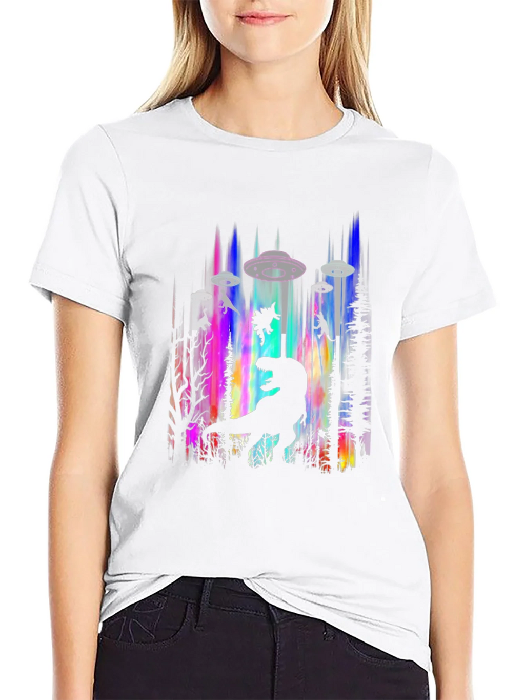 Dinosaur Alien Abduction Graphic Tee
