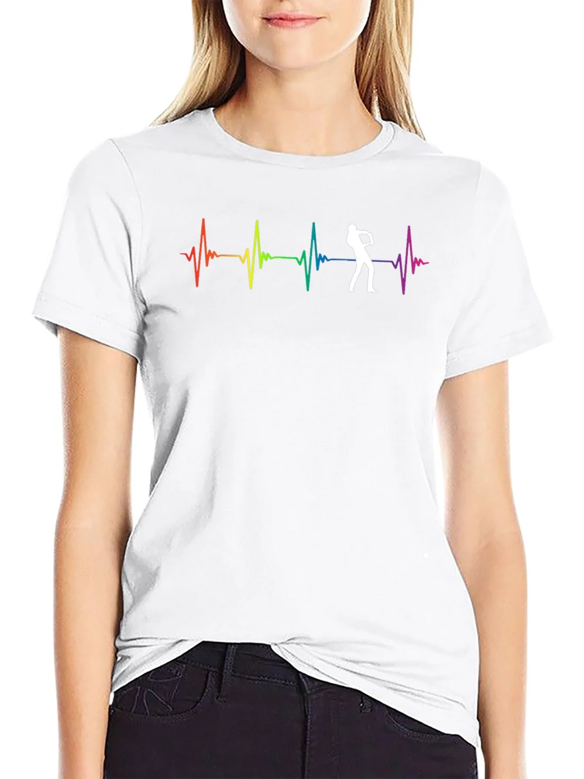 Rainbow Heartbeat Saxophone Player Graphic Tee