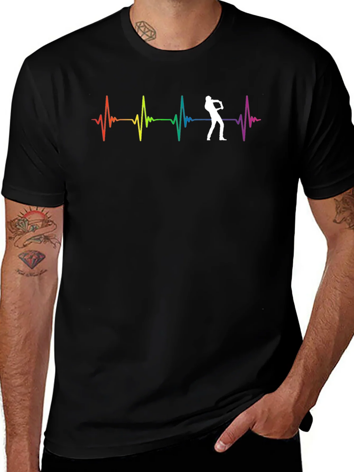 Rainbow Heartbeat Saxophone Player Graphic Tee