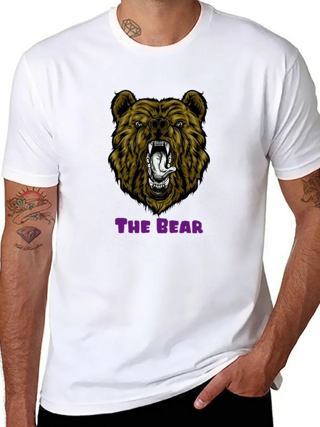 Bear Graphic Print T-Shirt - Mens Black Tee
