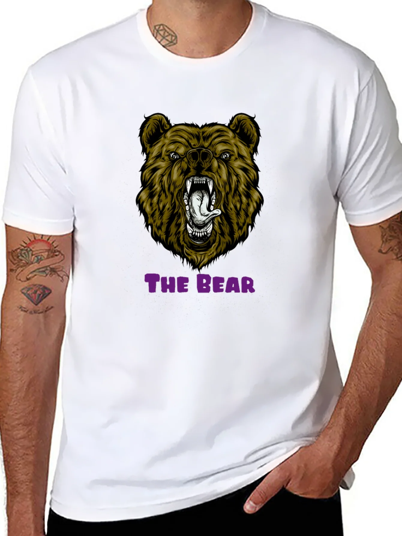 Bear Graphic Print T-Shirt - Mens Black Tee