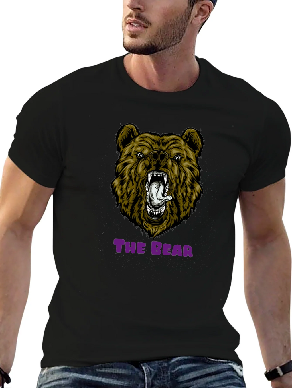 Bear Graphic Print T-Shirt - Mens Black Tee