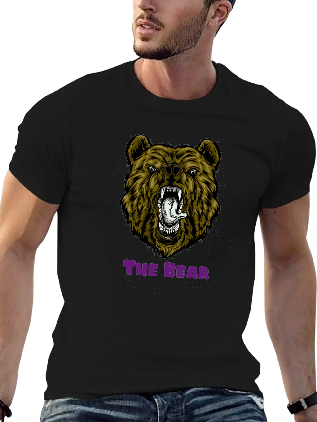 Bear Graphic Print T-Shirt - Mens Black Tee