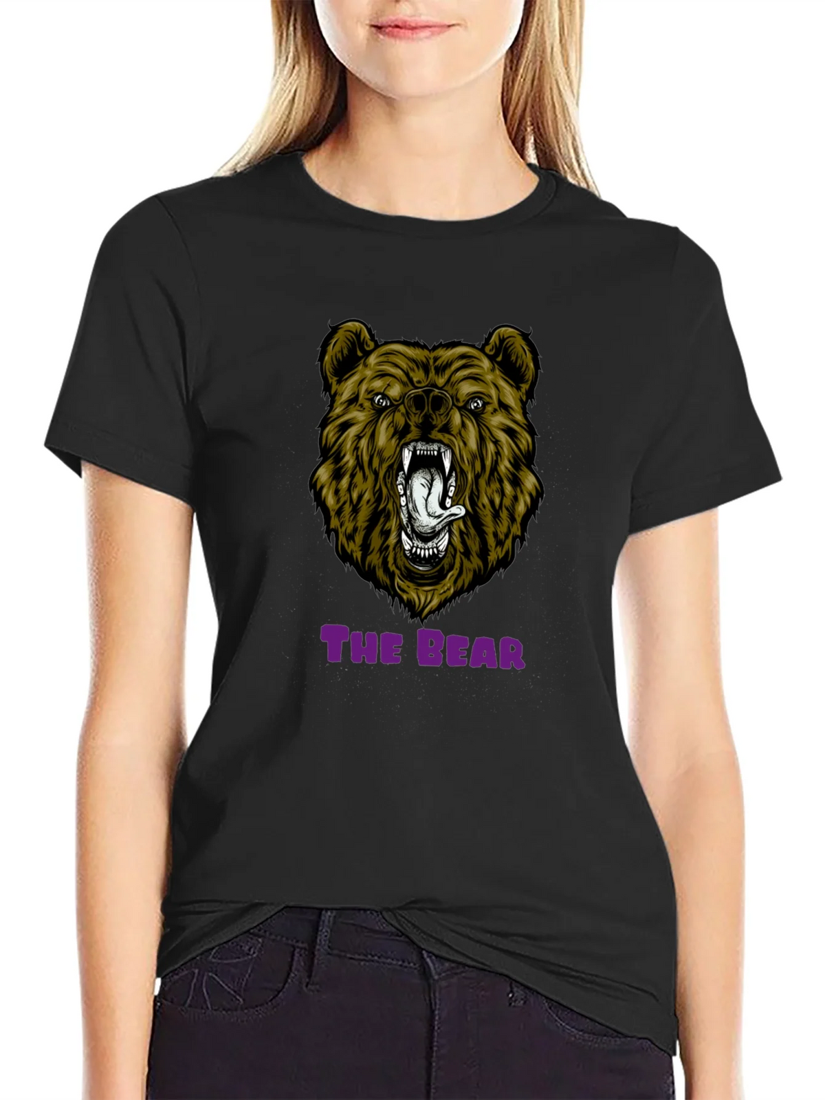 Bear Graphic Print T-Shirt - Mens Black Tee