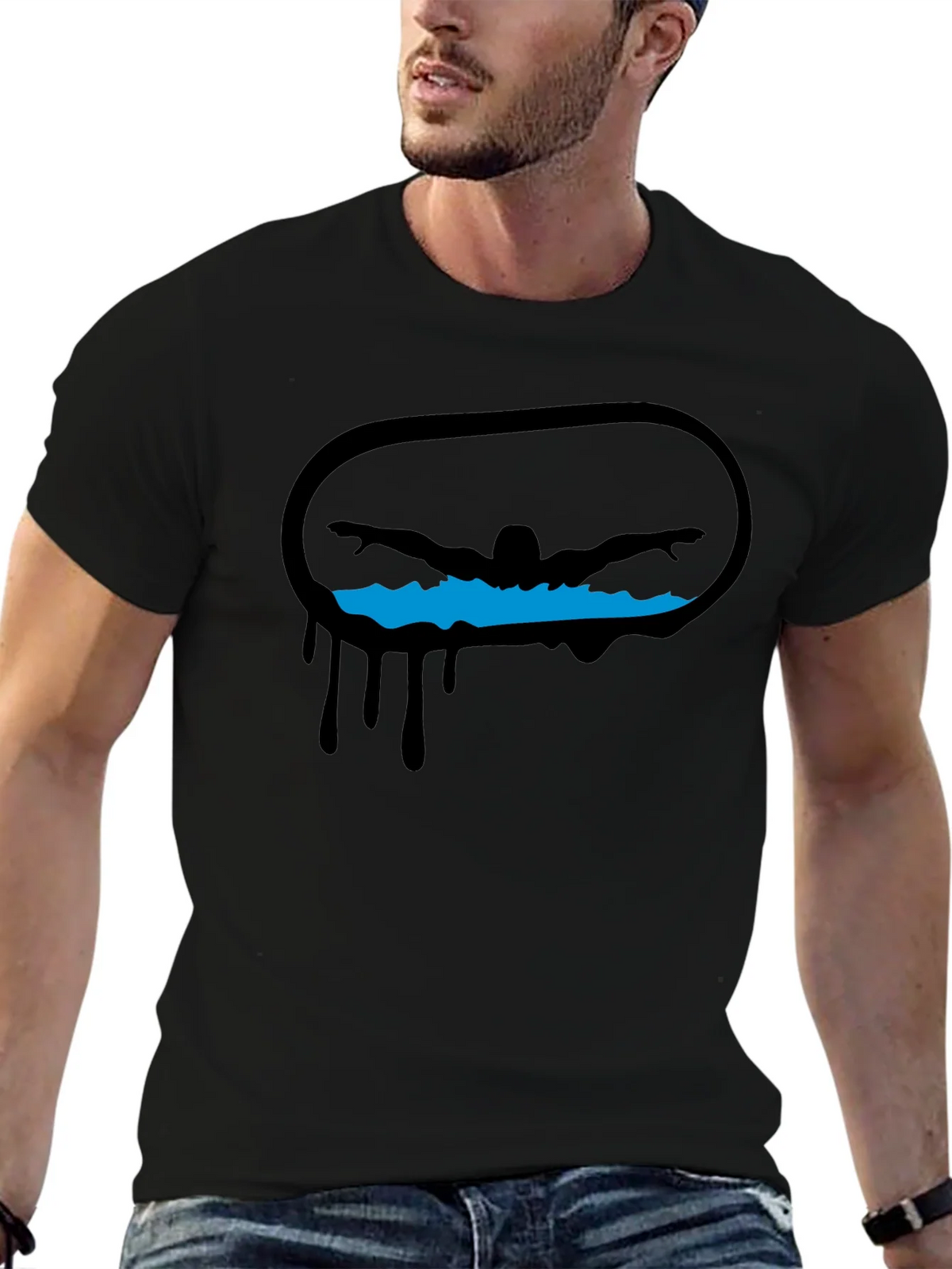 Swimmer Graphic Black T-Shirt