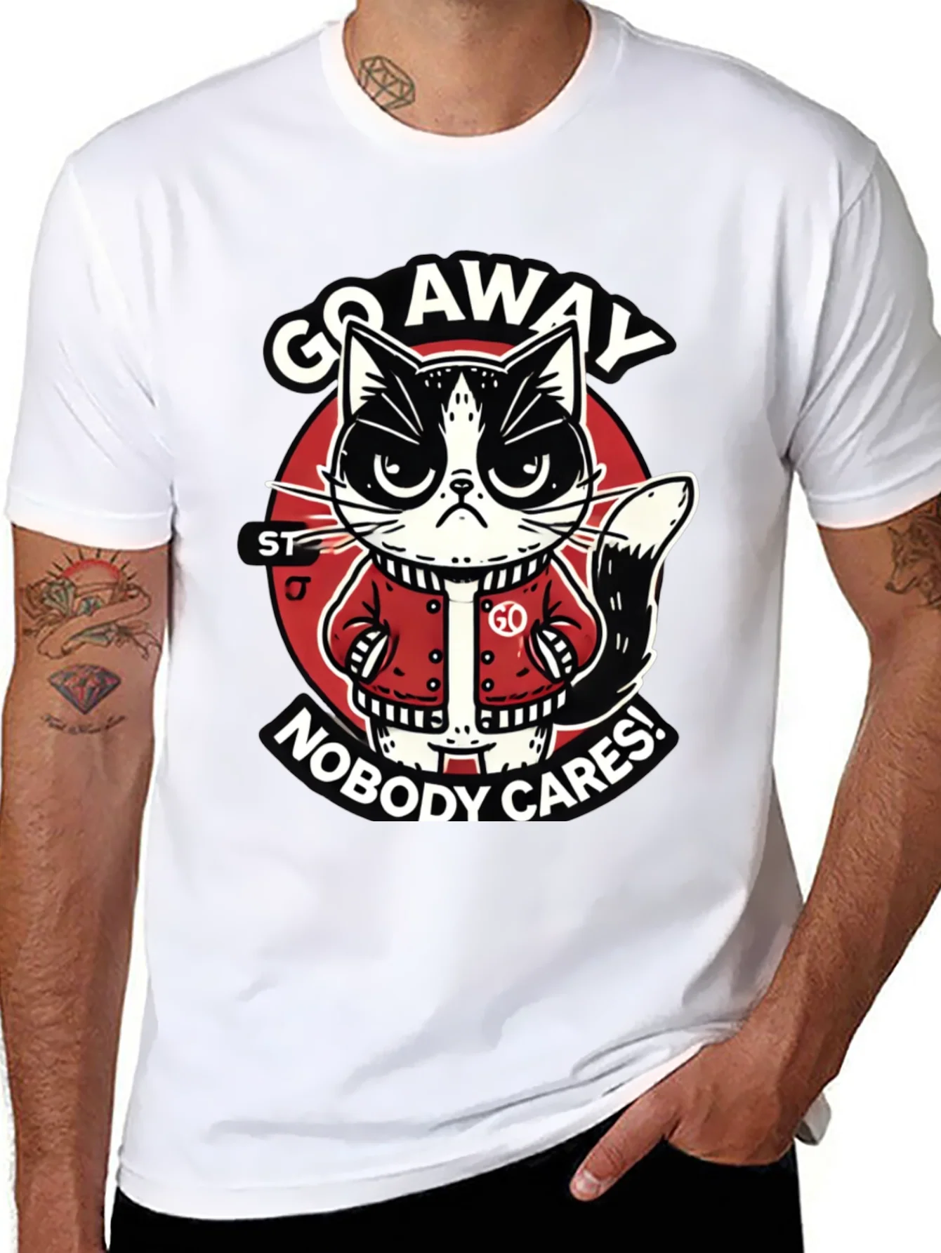 Go Away Cat T-Shirt Funny Graphic Tee