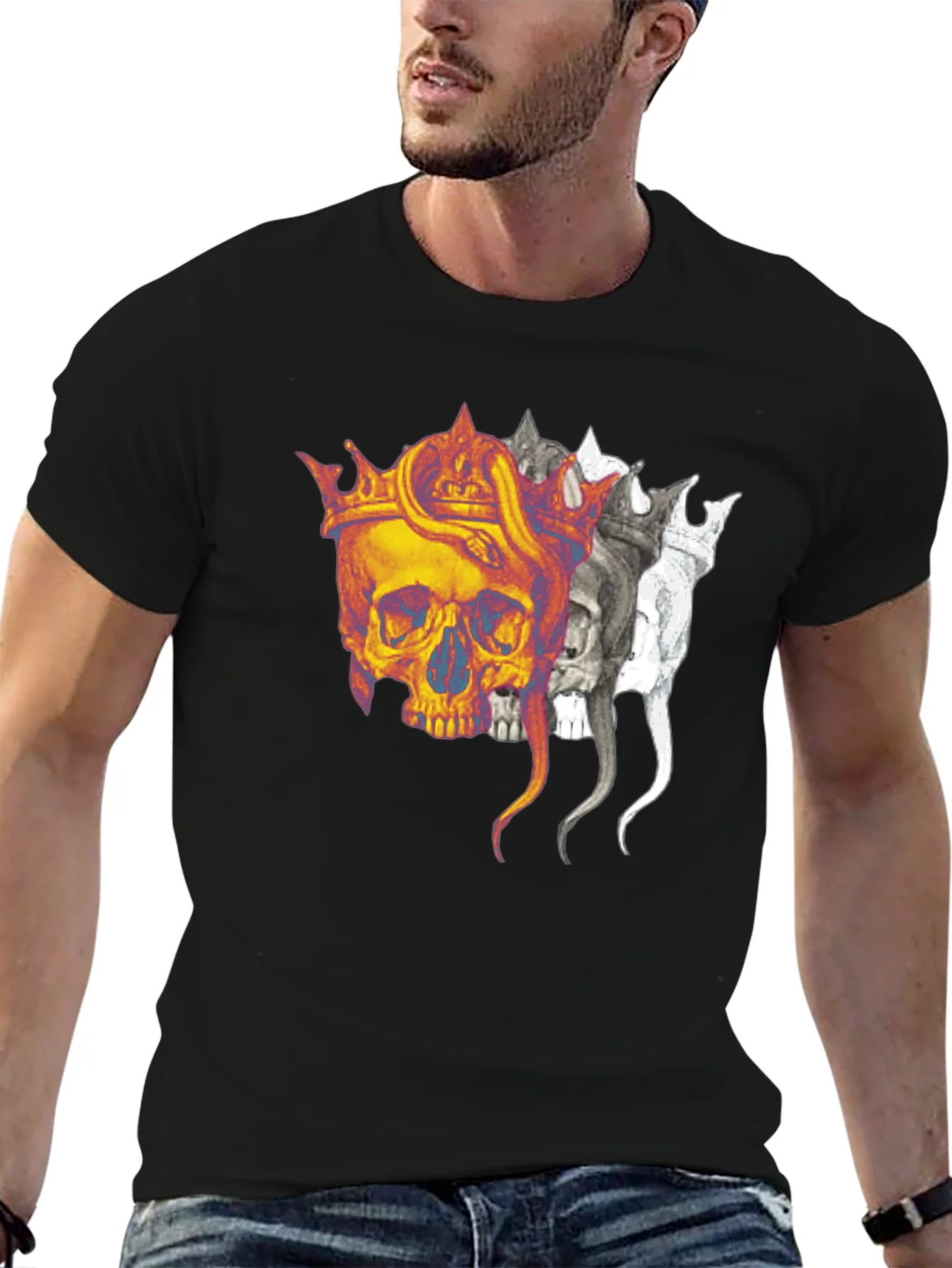 Skull Crown Graphic Print Black T-Shirt