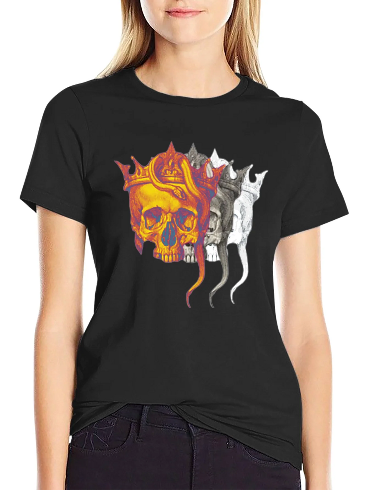 Skull Crown Graphic Print Black T-Shirt