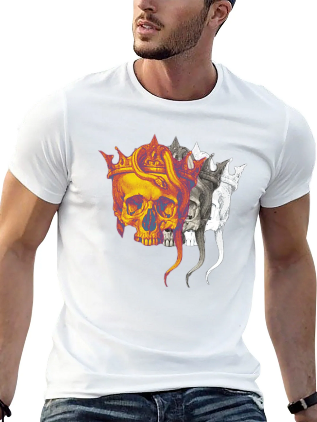 Skull Crown Graphic Print Black T-Shirt