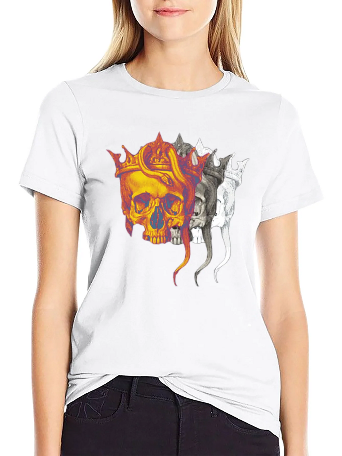 Skull Crown Graphic Print Black T-Shirt