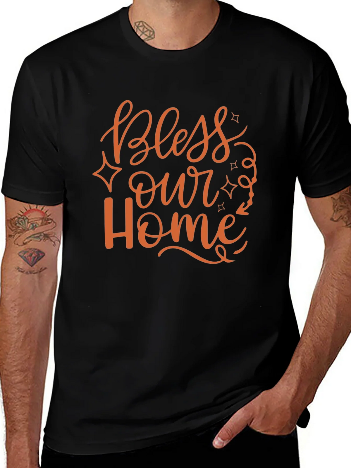 Bless Our Home Graphic Print Black T-Shirt