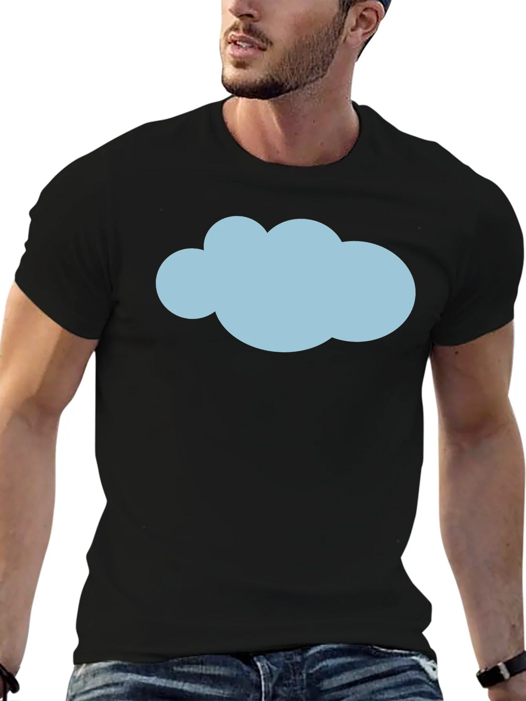 Mens Black T-Shirt with Blue Cloud Graphic