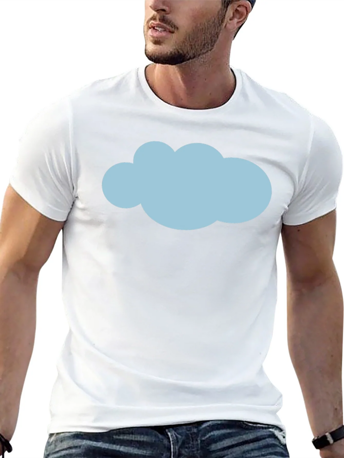 Mens Black T-Shirt with Blue Cloud Graphic