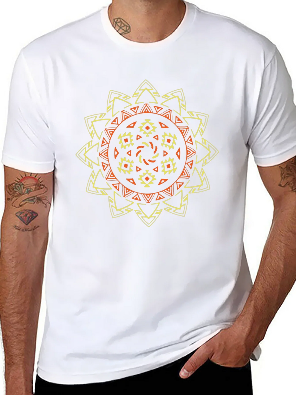 Tribal Sun Graphic Tee - Stylish Black T-Shirt