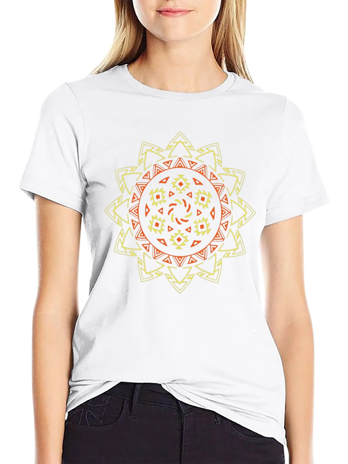 Tribal Sun Graphic Tee - Stylish Black T-Shirt