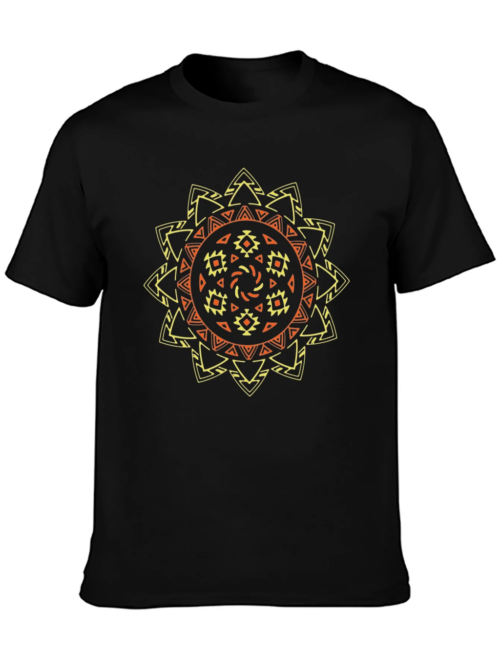 Tribal Sun Graphic Tee - Stylish Black T-Shirt