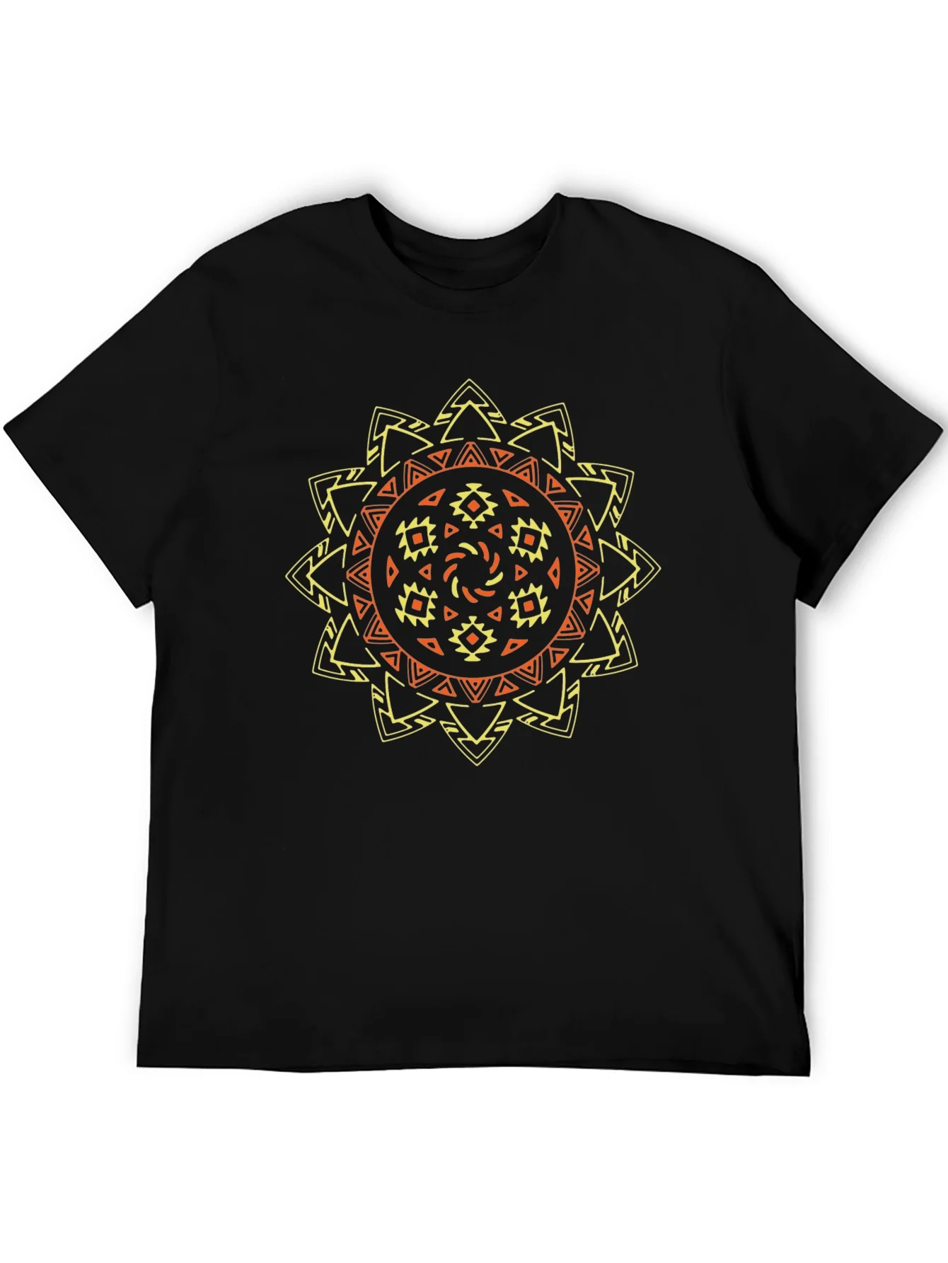 Tribal Sun Graphic Tee - Stylish Black T-Shirt