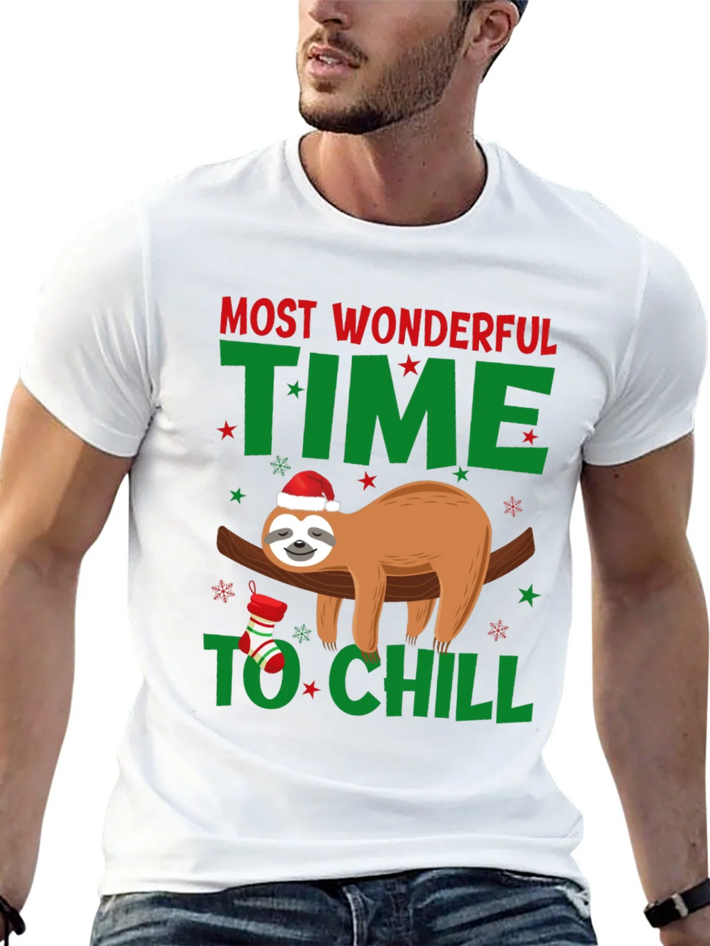 Festive Sloth T-Shirt: Most Wonderful Time to Chill