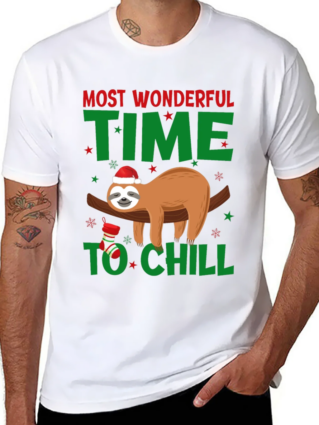 Festive Sloth T-Shirt: Most Wonderful Time to Chill