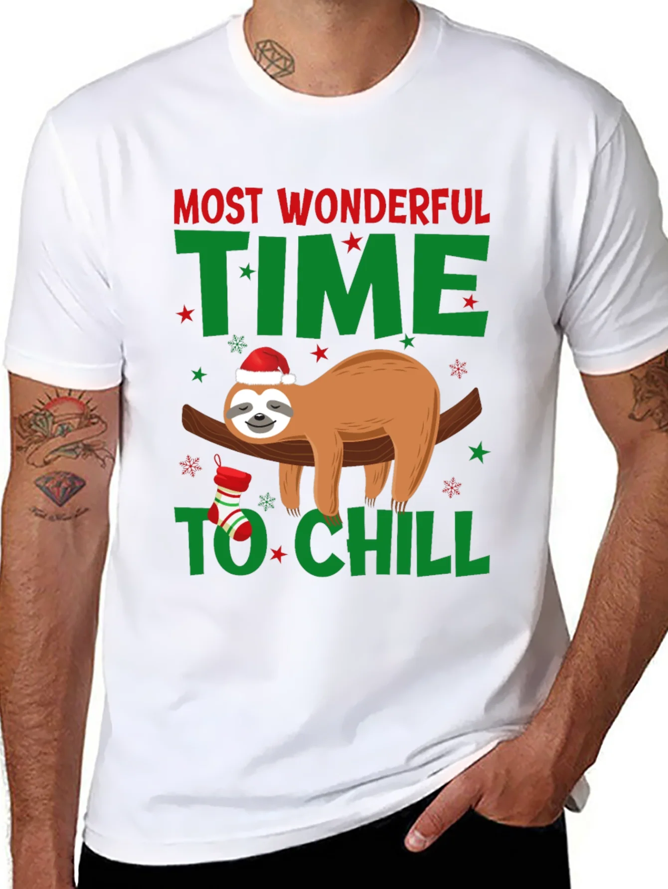 Festive Sloth T-Shirt: Most Wonderful Time to Chill