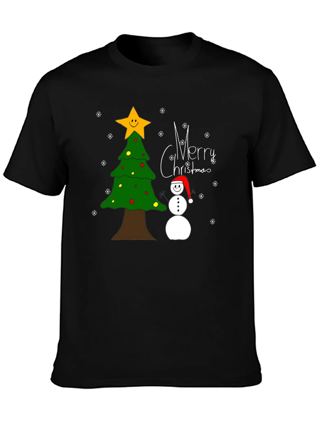 Festive Christmas T-Shirt with Tree and Snowman