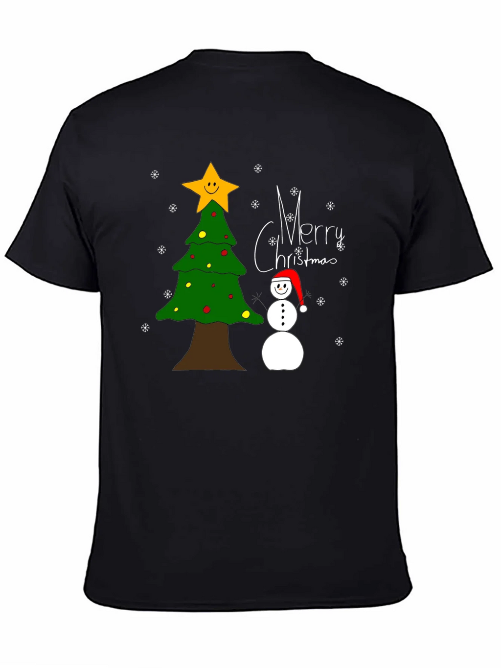 Festive Christmas T-Shirt with Tree and Snowman