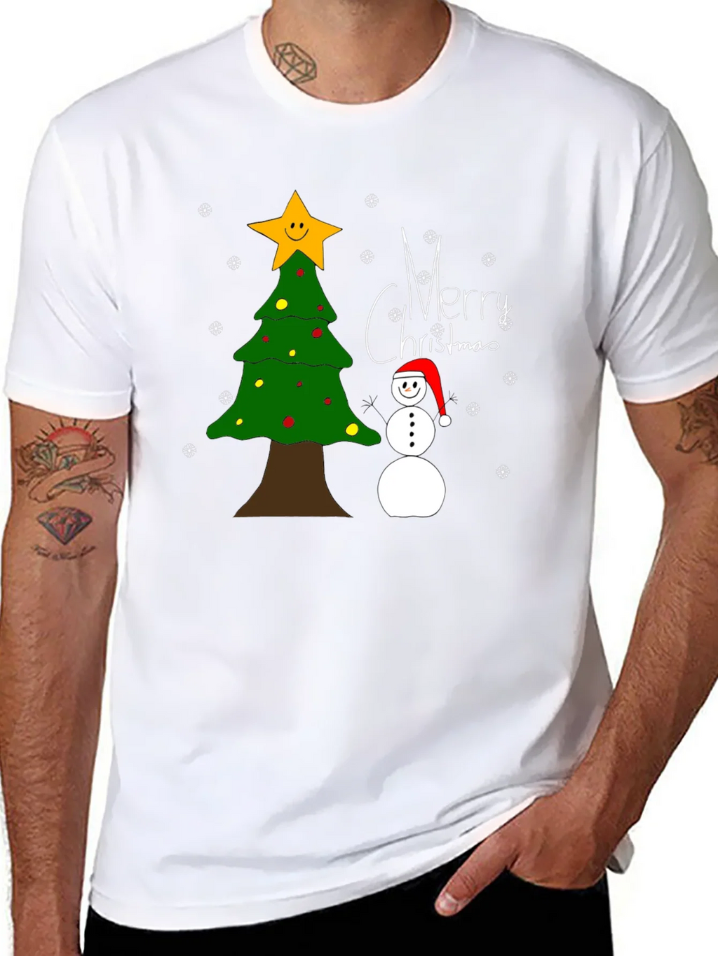Festive Christmas T-Shirt with Tree and Snowman