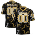 Custom Black Old Gold-White Personalized Star Graffiti Pattern Authentic Football Jersey