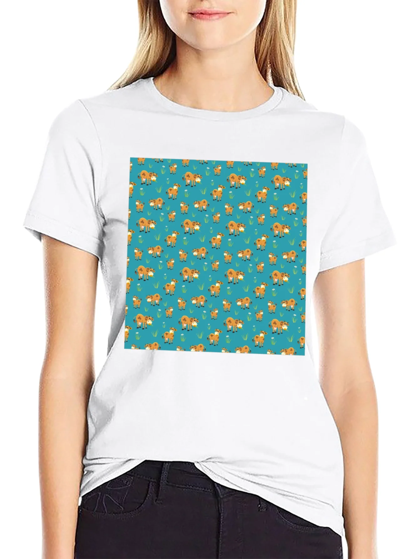 Fox Pattern Black Casual T-Shirt