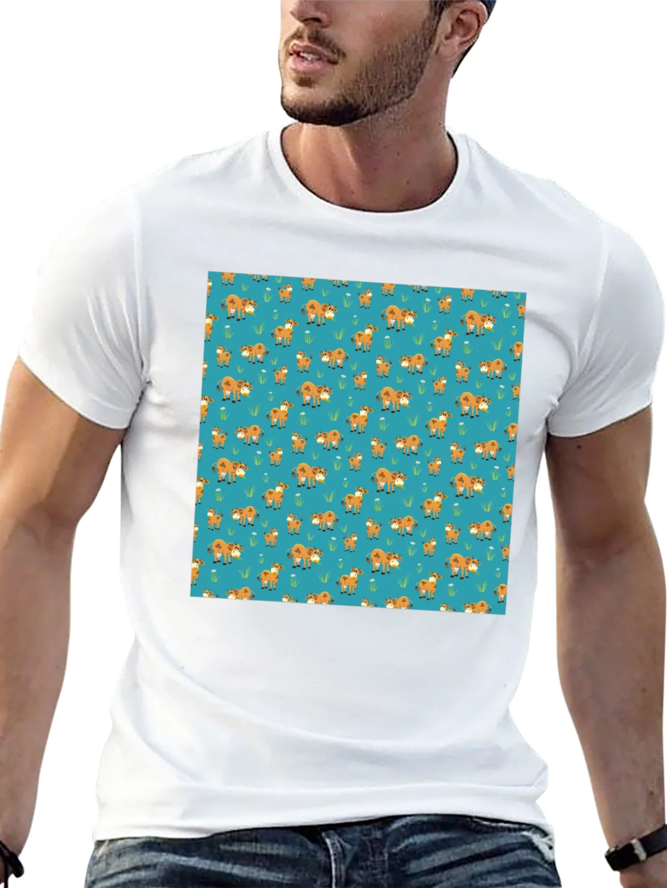 Fox Pattern Black Casual T-Shirt