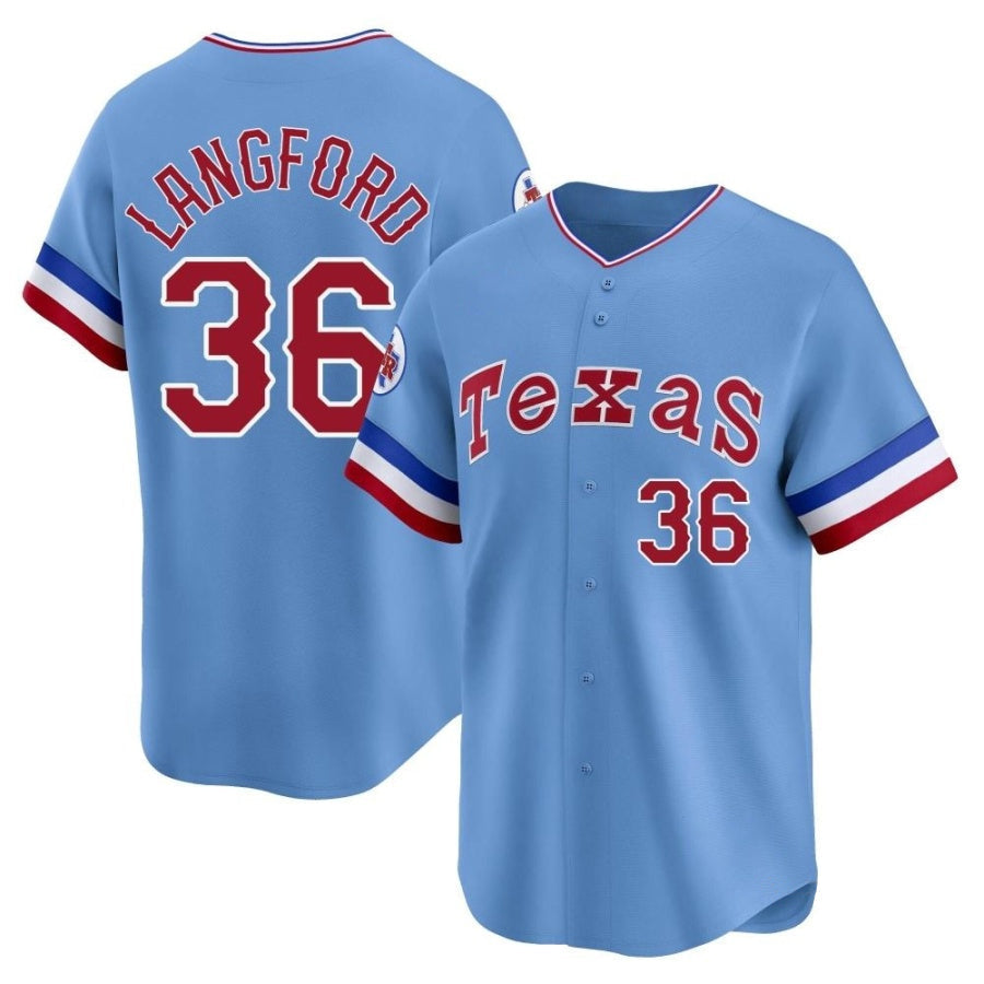 T.Rangers #36 Wyatt Langford Player Cooperstown Collection Light Blue Limited Baseball Jerseys