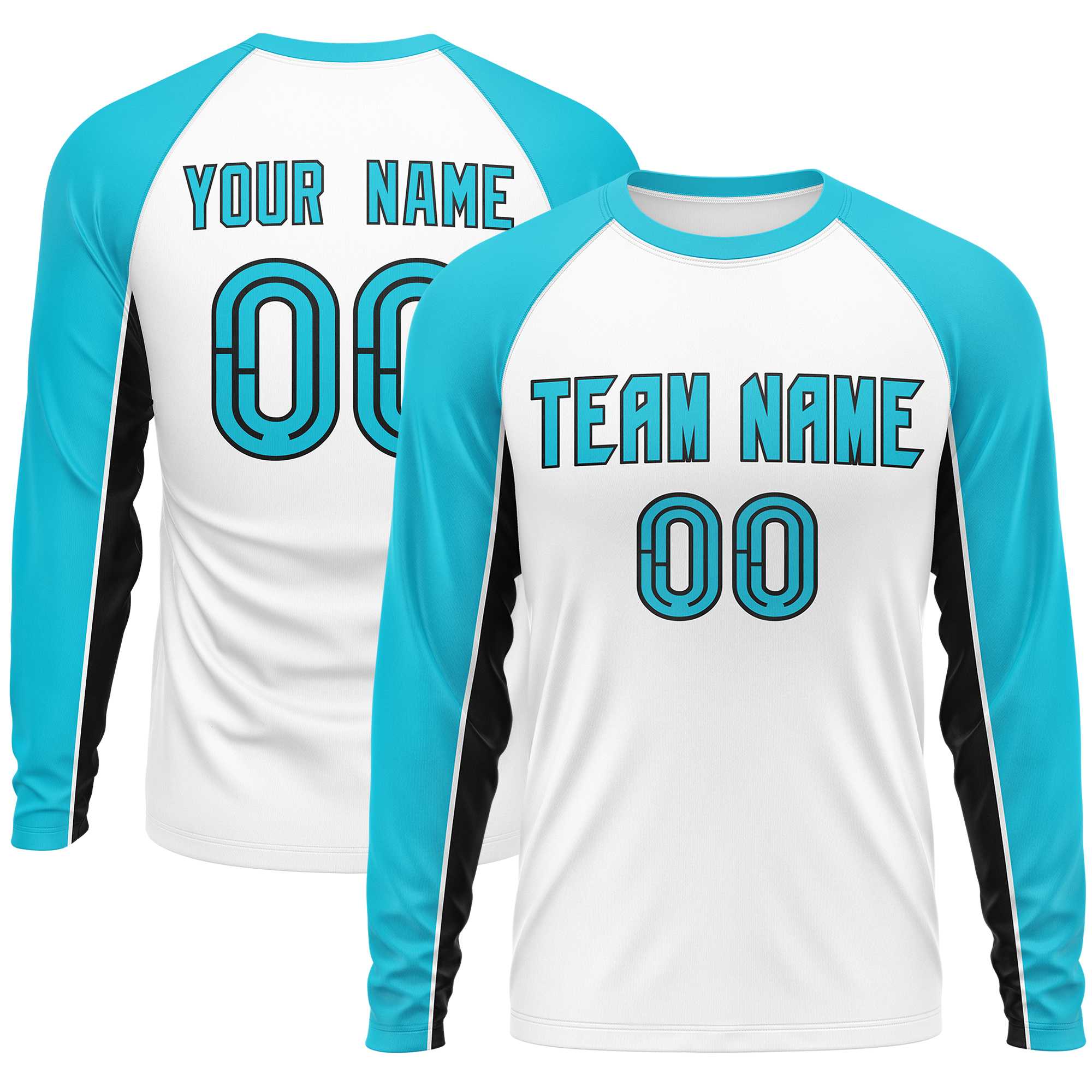 White Sky Blue Crew Neck Raglan Long Sleeve Performance T-Shirt