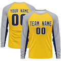 Custom Gold Gray Crew Neck Raglan Long Sleeve Performance T-Shirt