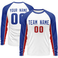 Custom White Royal Crew Neck Raglan Long Sleeve Performance T-Shirt
