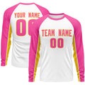 Custom White Pink Crew Neck Raglan Long Sleeve Performance T-Shirt