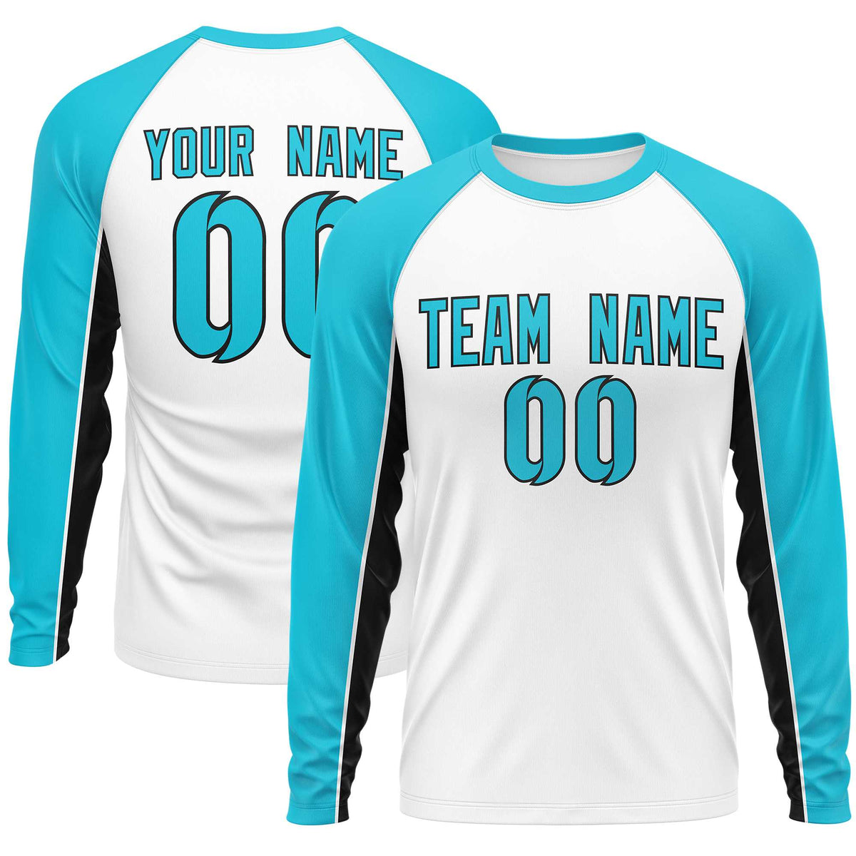 White Sky Blue Crew Neck Raglan Long Sleeve Performance T-Shirt