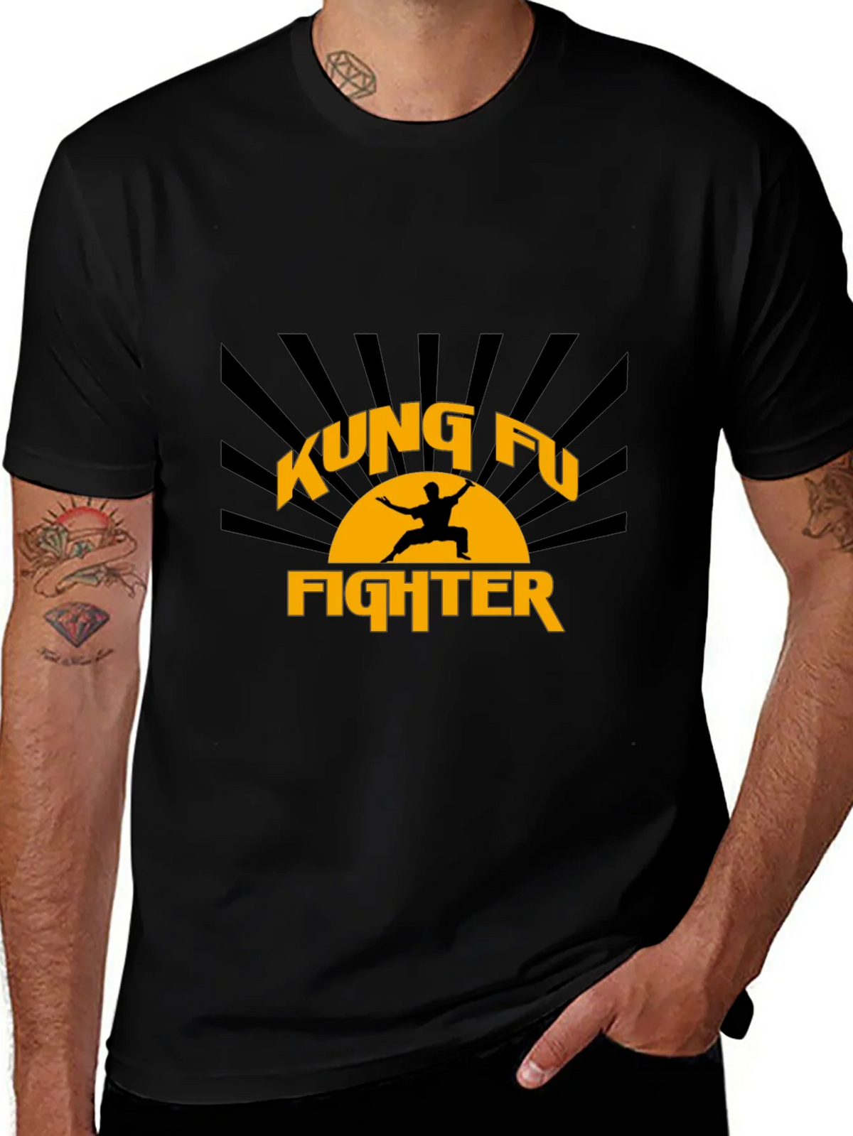 Kung Fu Fighter Graphic Black T-Shirt
