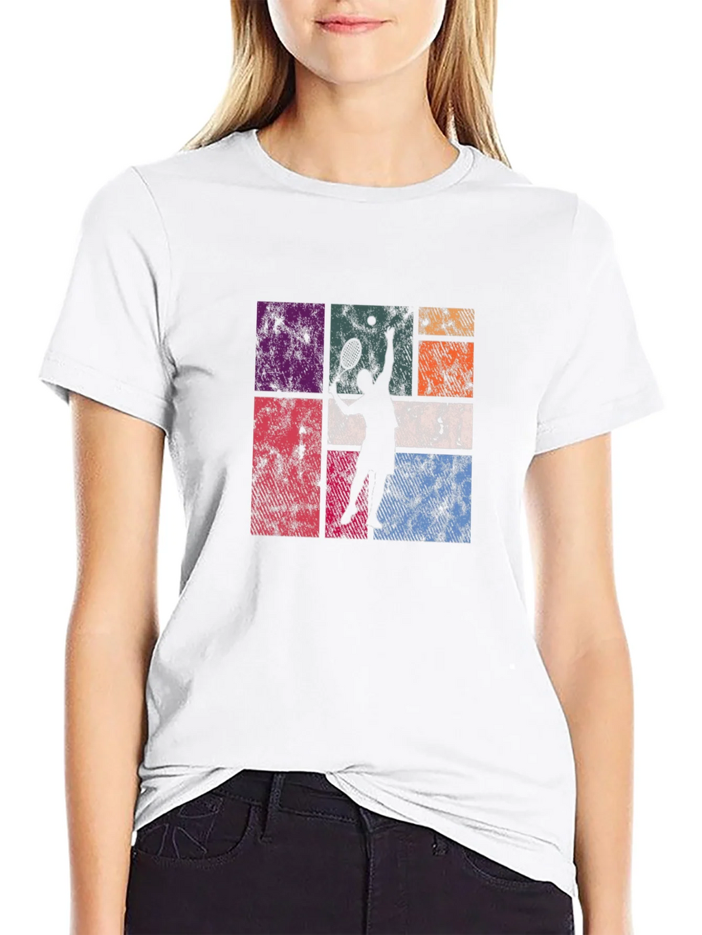 Retro Tennis Player Graphic T-Shirt - Black