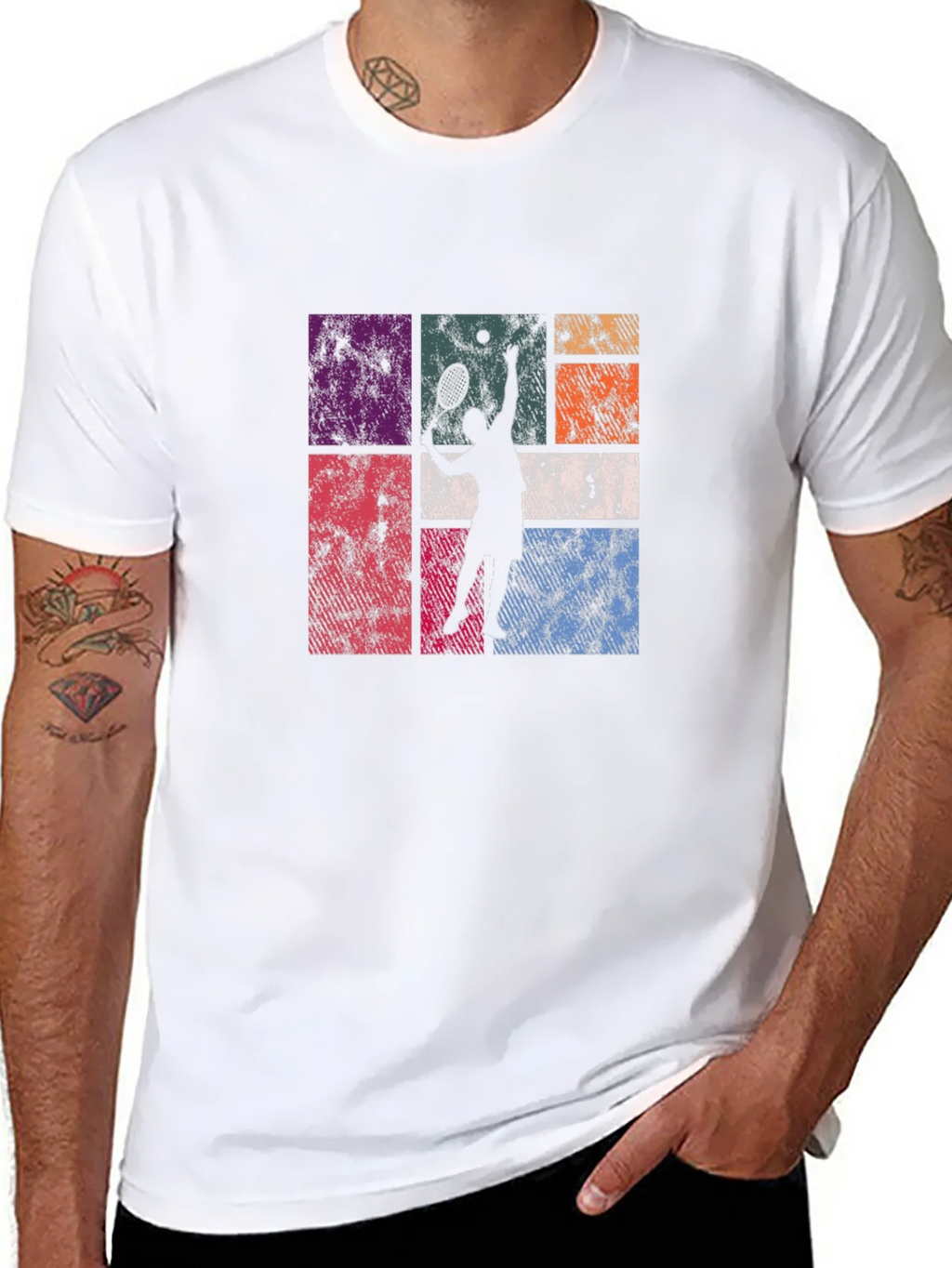 Retro Tennis Player Graphic T-Shirt - Black