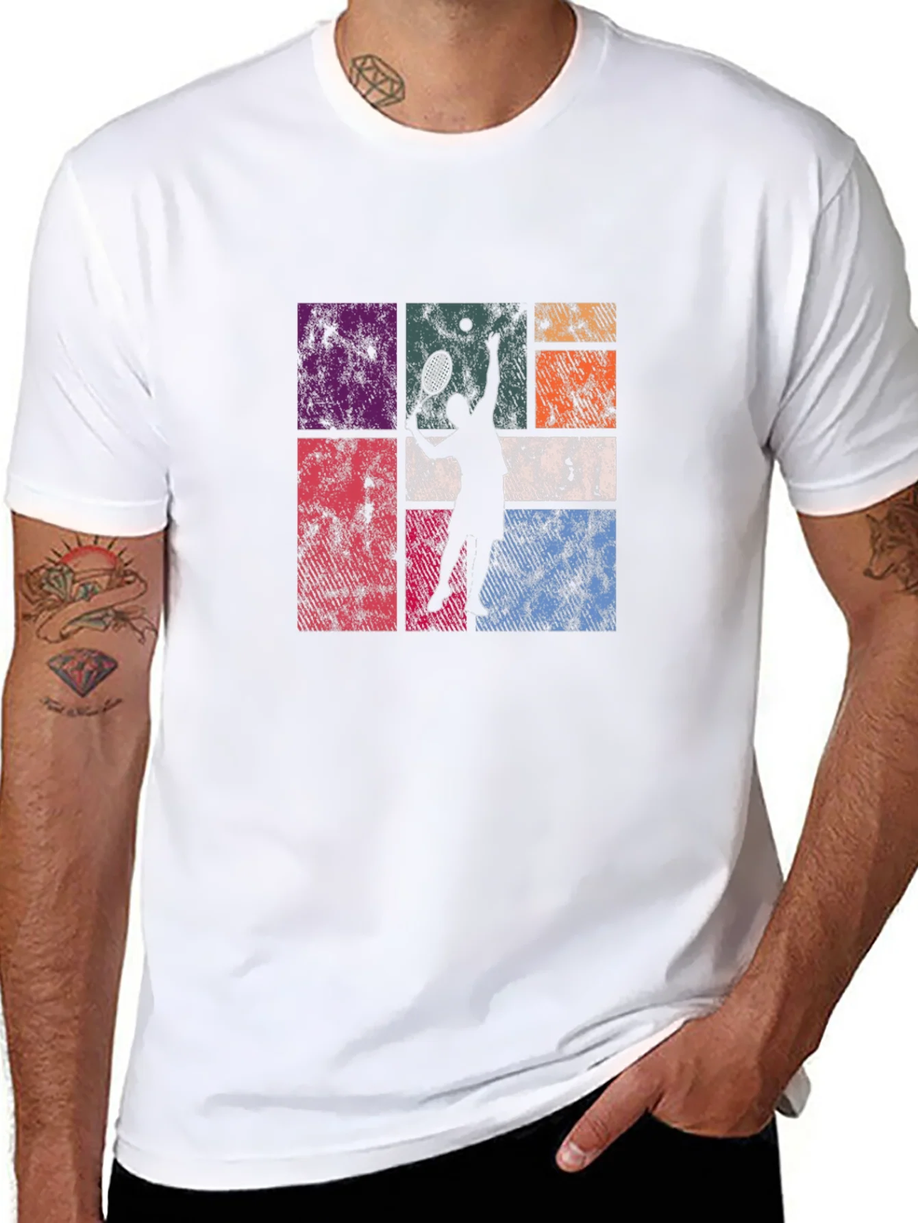 Retro Tennis Player Graphic T-Shirt - Black