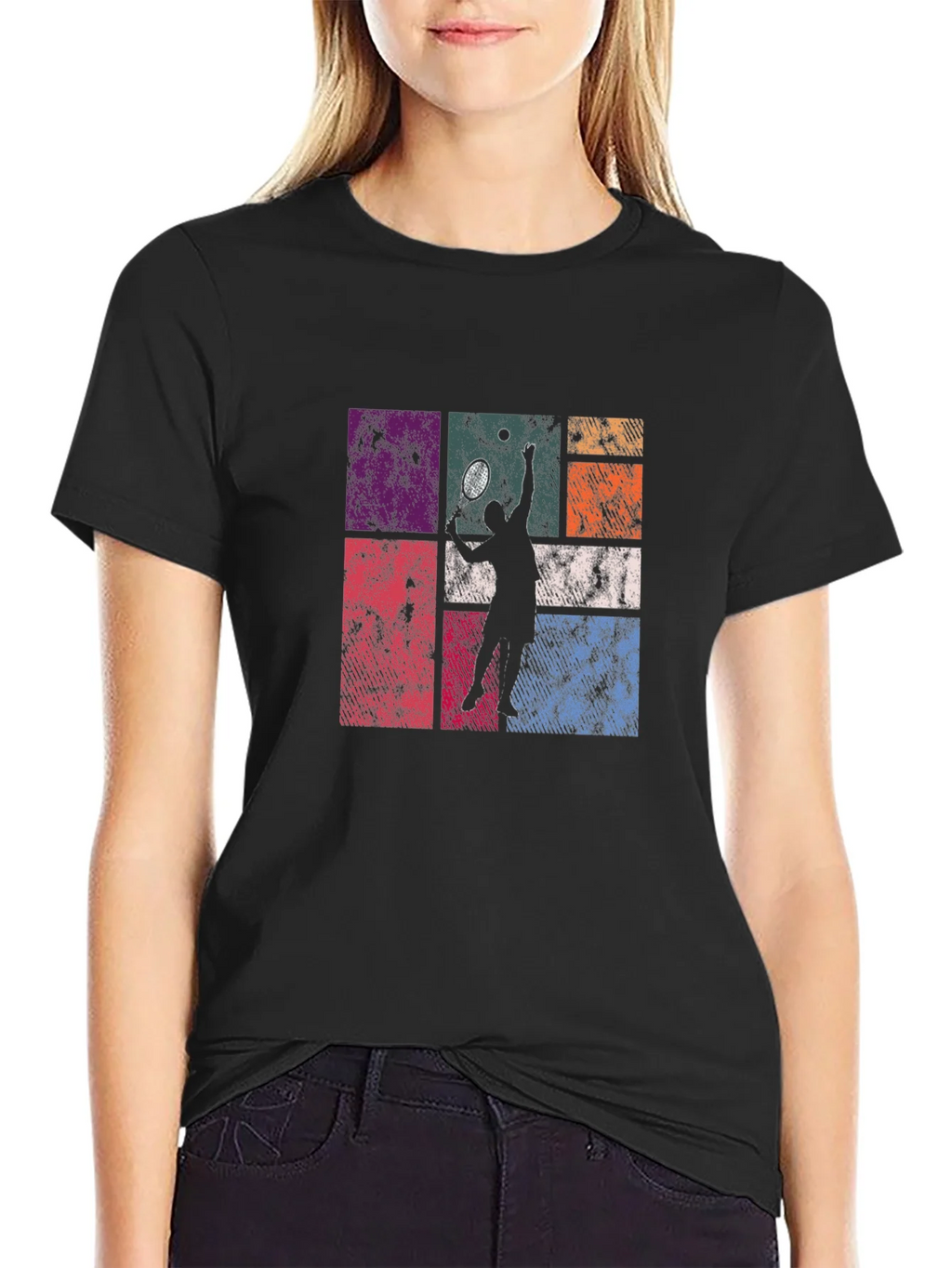 Retro Tennis Player Graphic T-Shirt - Black