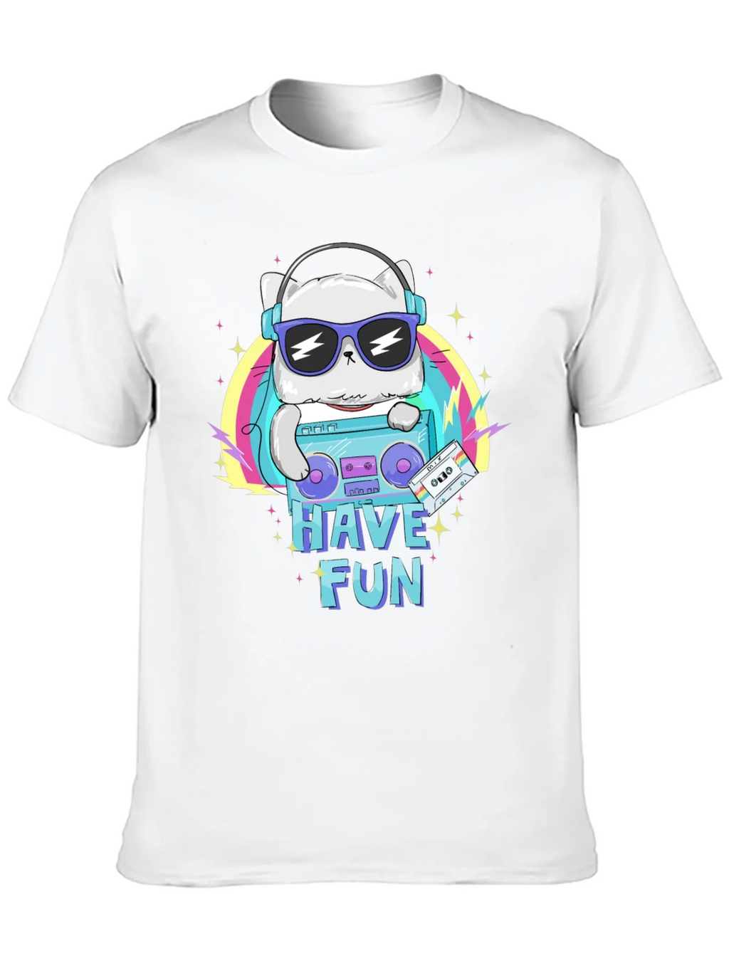 Cool Cat Boombox Graphic T-Shirt - Black Cotton Tee