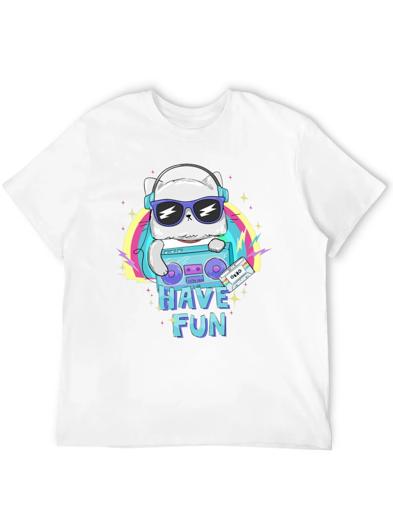 Cool Cat Boombox Graphic T-Shirt - Black Cotton Tee