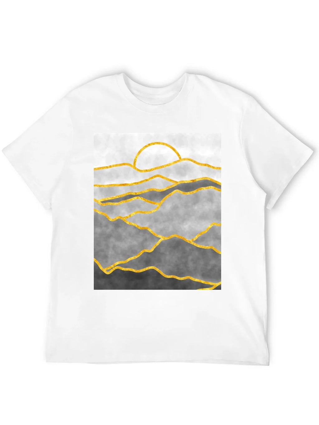 Abstract Golden Mountain Landscape Black Tee