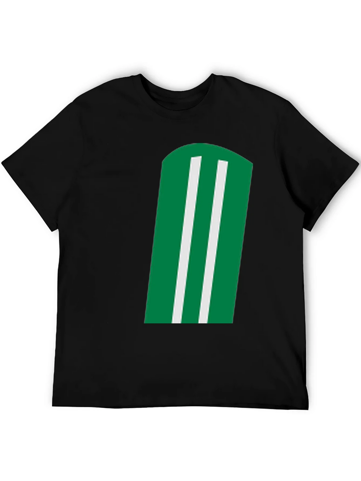 Green & White Striped Graphic Black T-Shirt