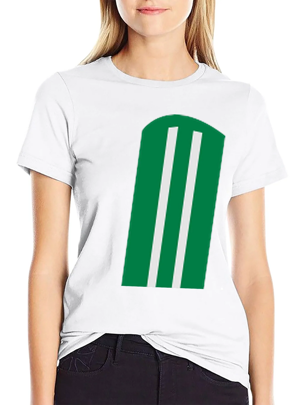 Green & White Striped Graphic Black T-Shirt