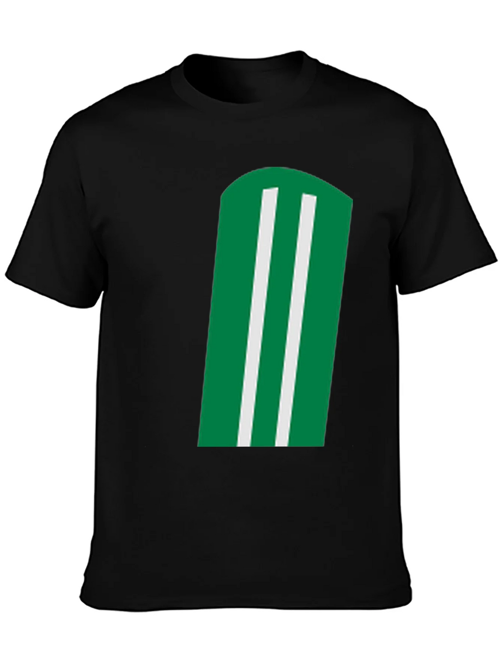Green & White Striped Graphic Black T-Shirt