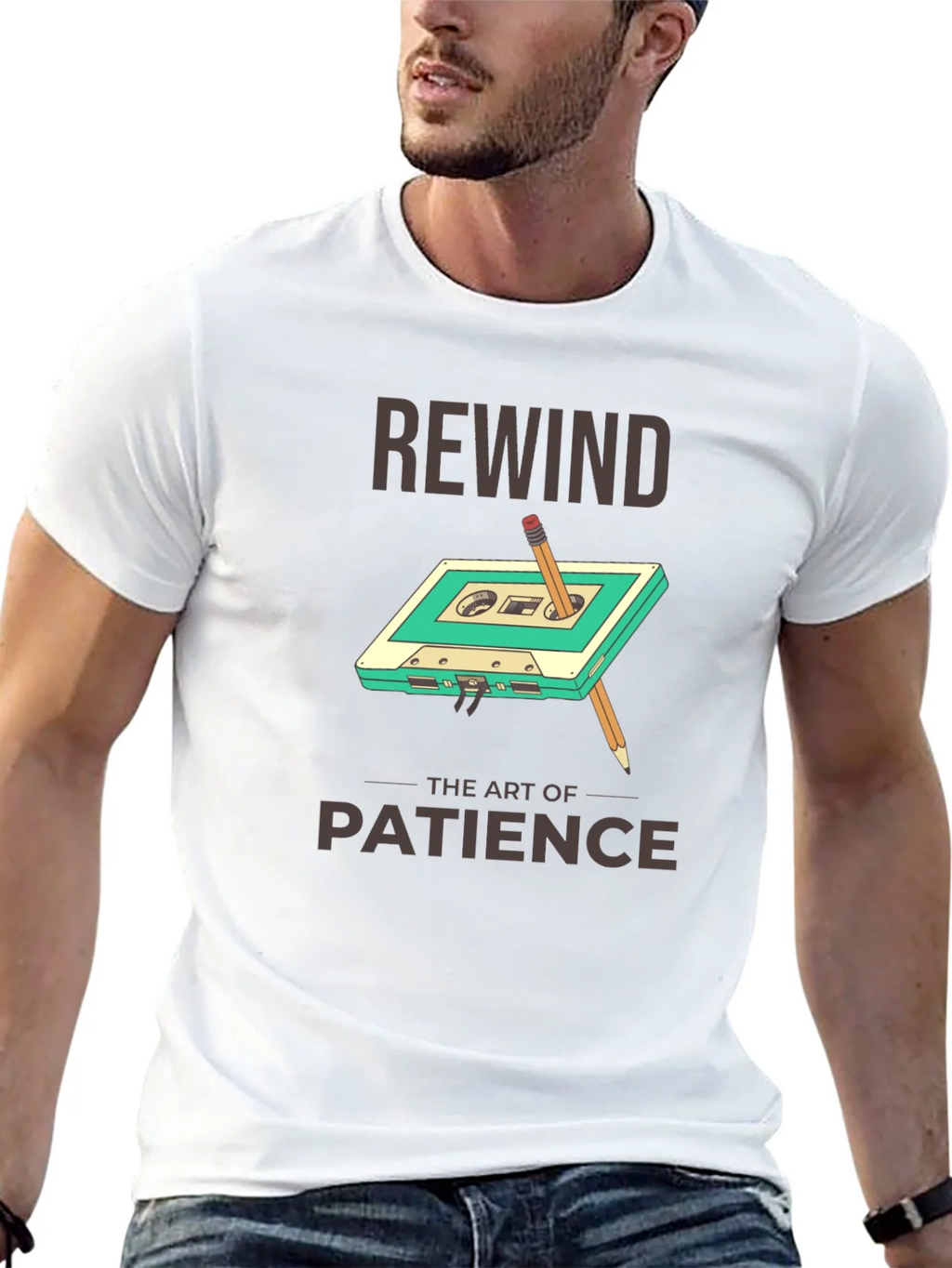 Rewind Patience Graphic Tee - Retro Cassette Design